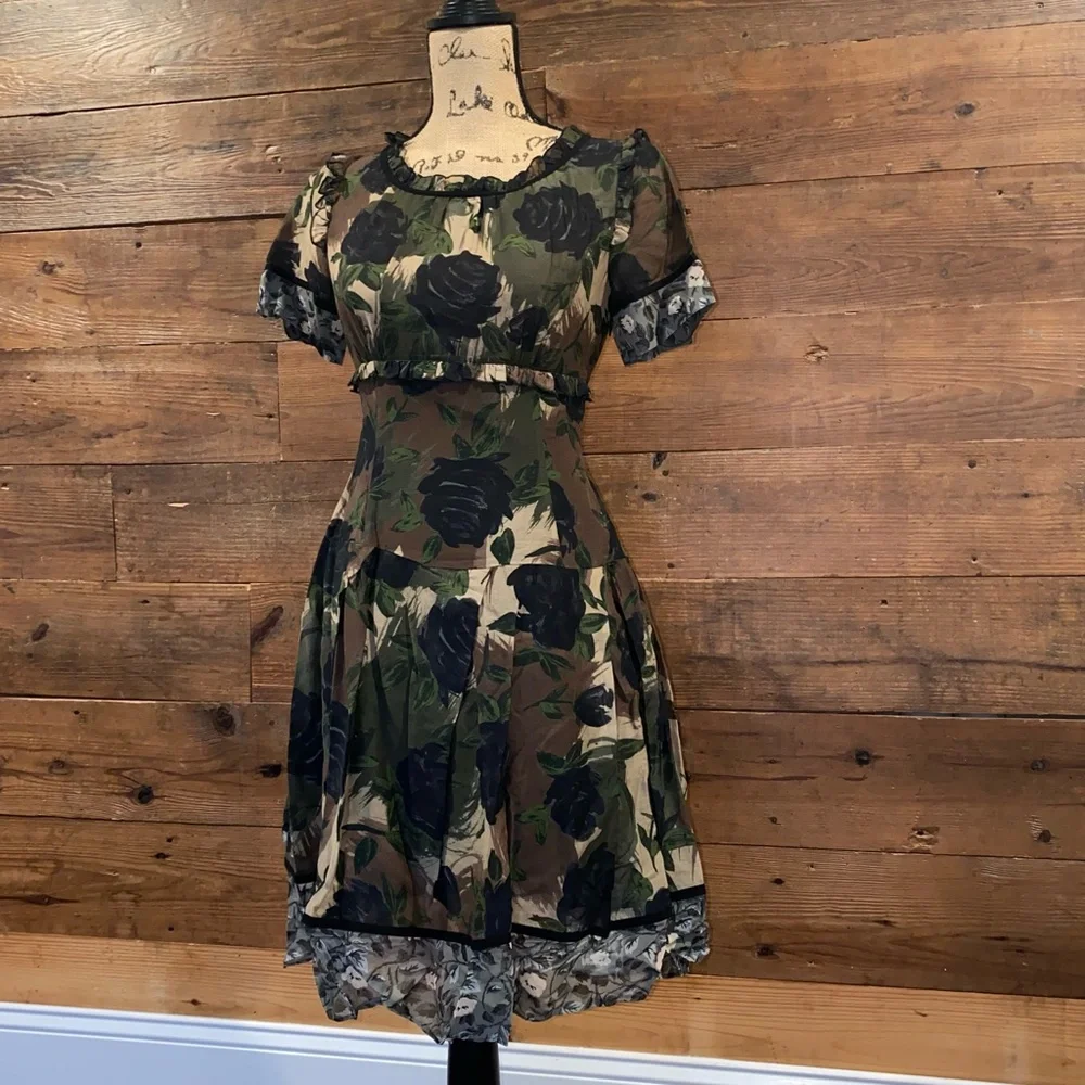 COACH Brown Mixed Print Black Rose Dress - Picture 3 of 6
